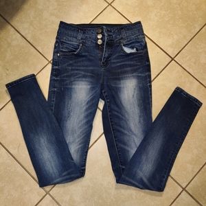 NWOT Sexy High Waist Pants Dark Wash Navy Button Form Fitting Skinny